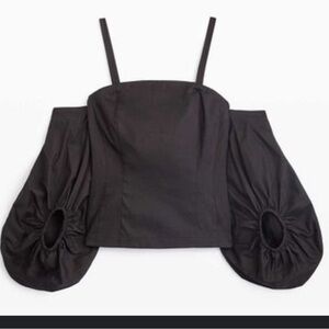 Etcetera Black Asymmetrical Puff Sleeve Tank Top